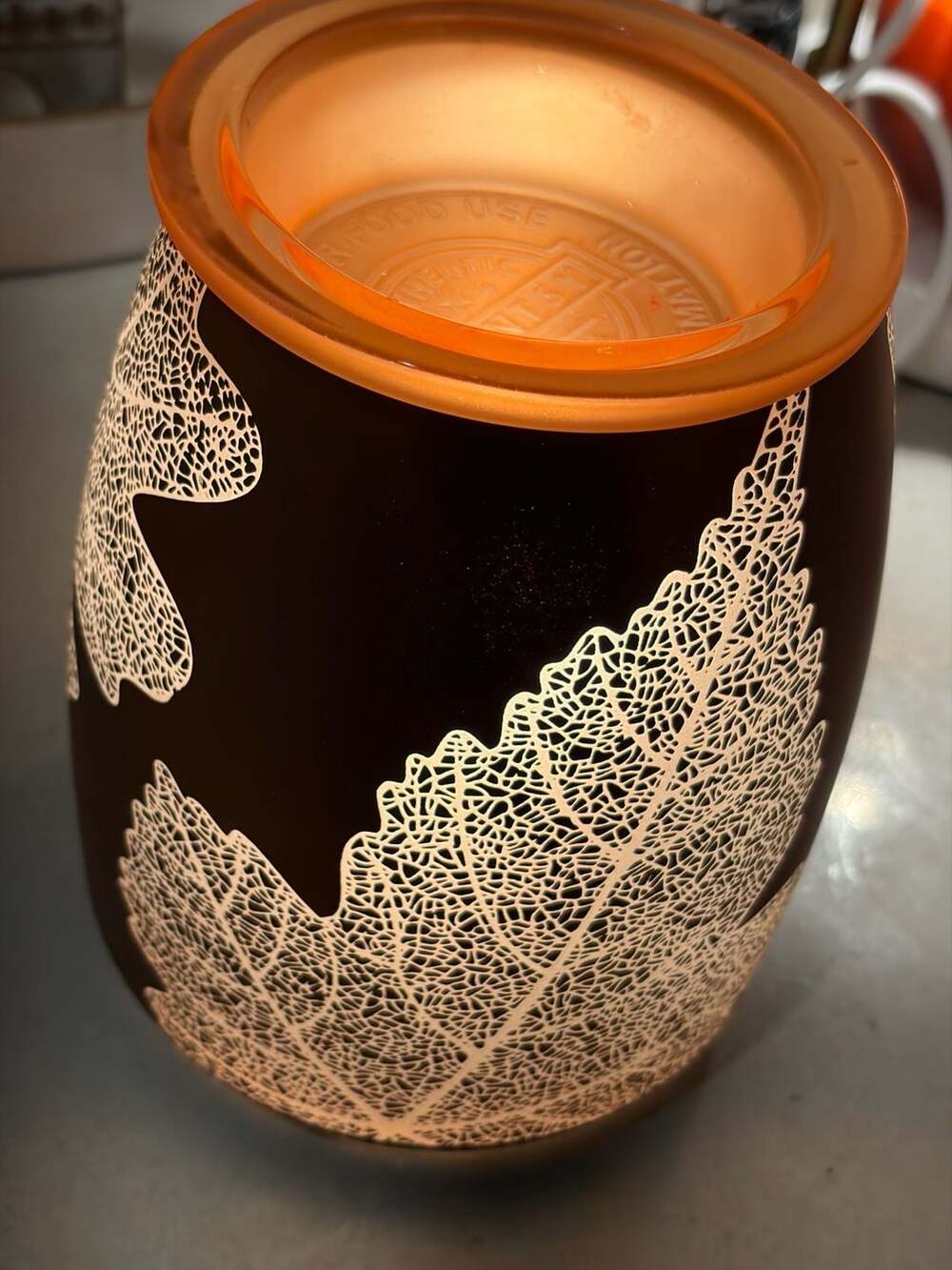 Scentsy Gold Leaf Wax Warmer Brown Frosted Glass